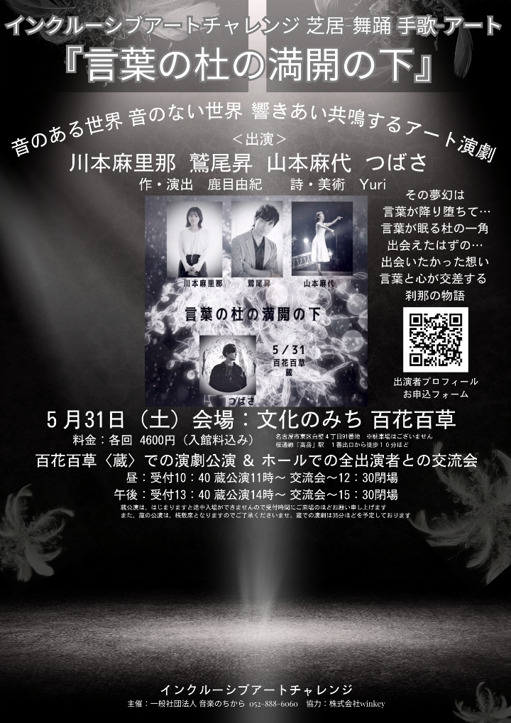 インクルーシブアートチャレンジ 芝居 舞踏 手歌 アート 『言葉の杜の満開の下』